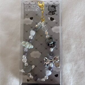 Hello Kitty Gray and Silver Pearl Charm Strap and Strap Holder